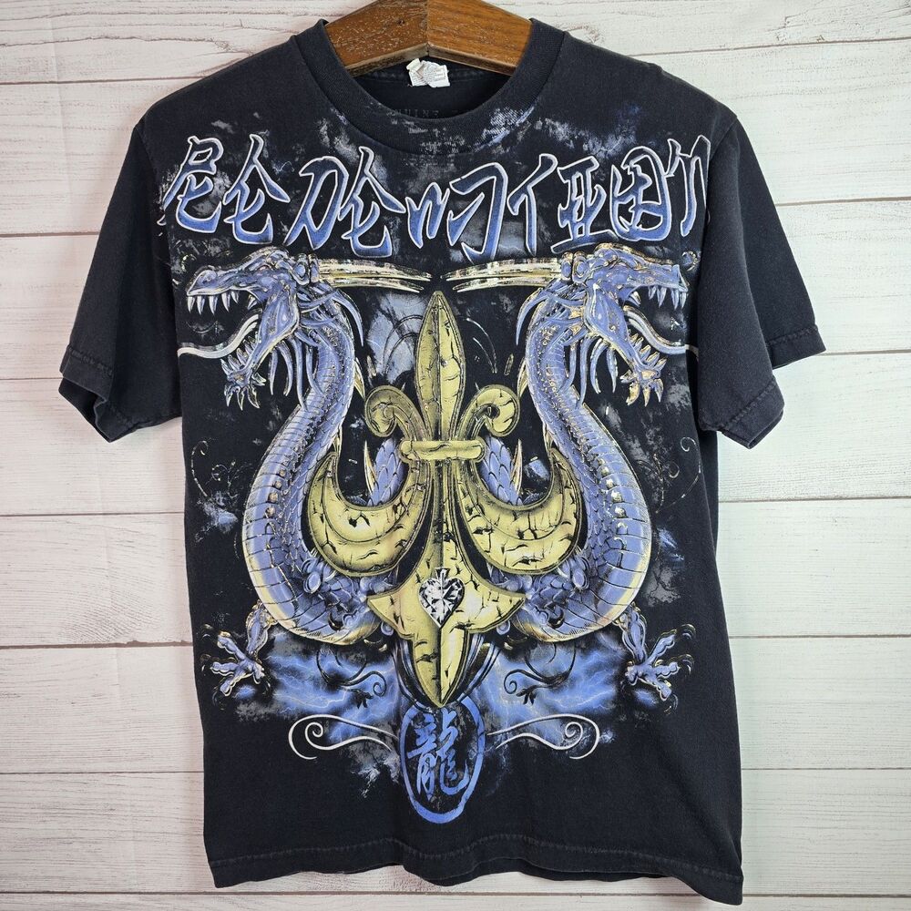 Vintage Y2K Graphic Dragon Japanese Redention Grunge Skater T-Shirt Size Medium